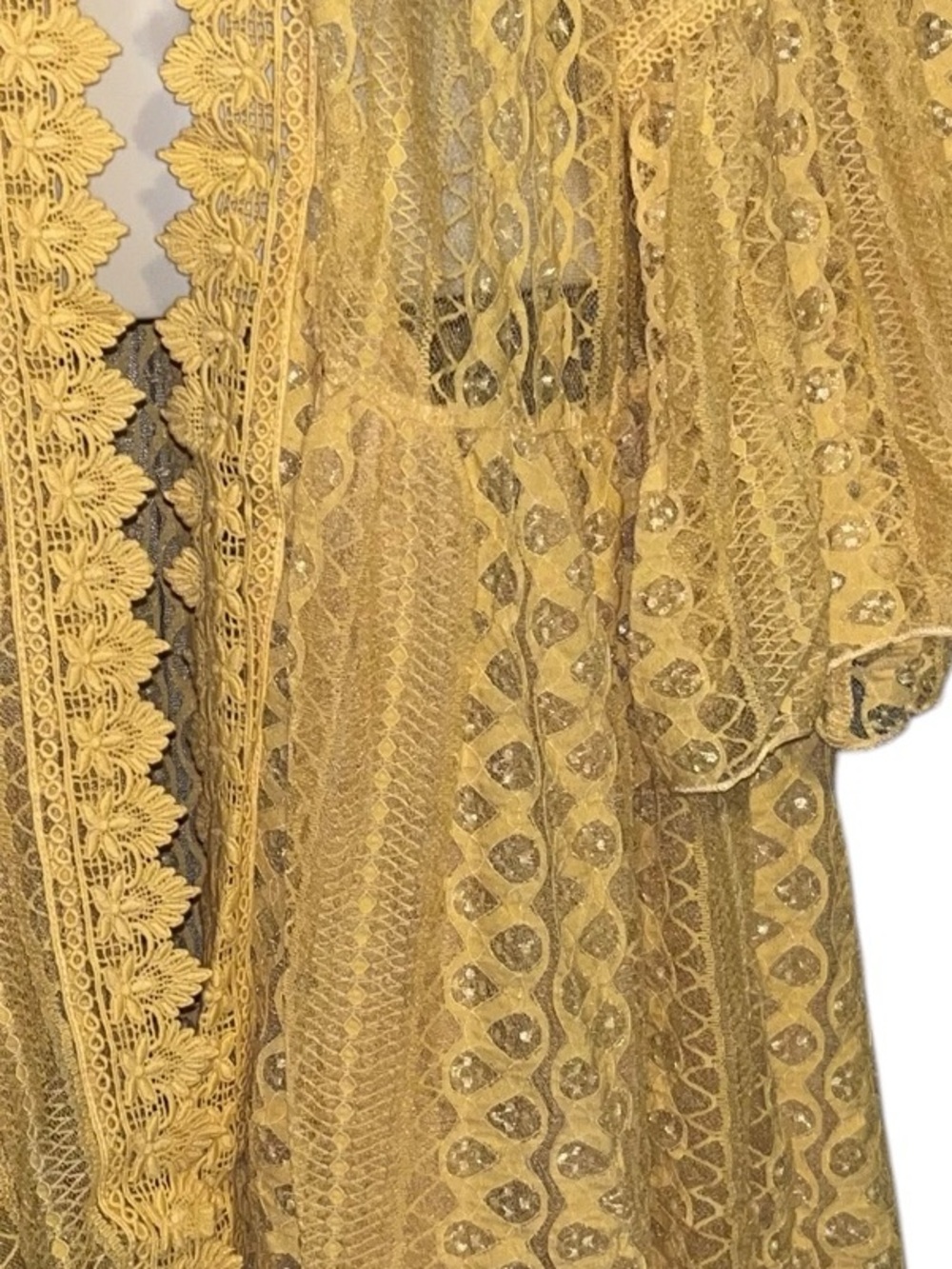 Origami XXL Sheer Lace Duster Kimono in Mustard - Picture 4 of 6